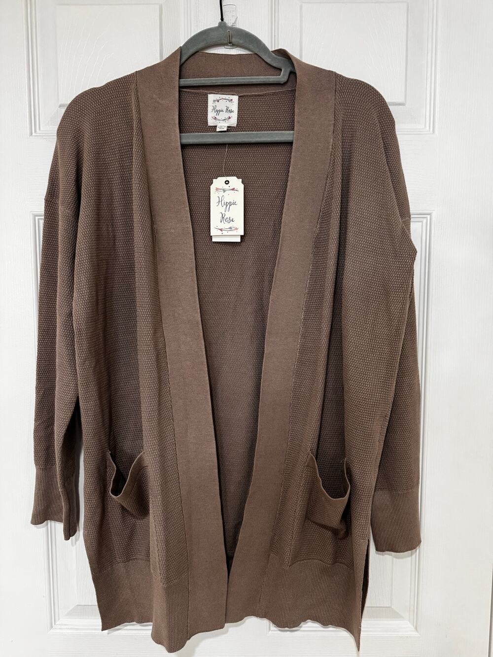 Hippie Rose Mocha Swing Open Front Cardigan Sweater XL NWT